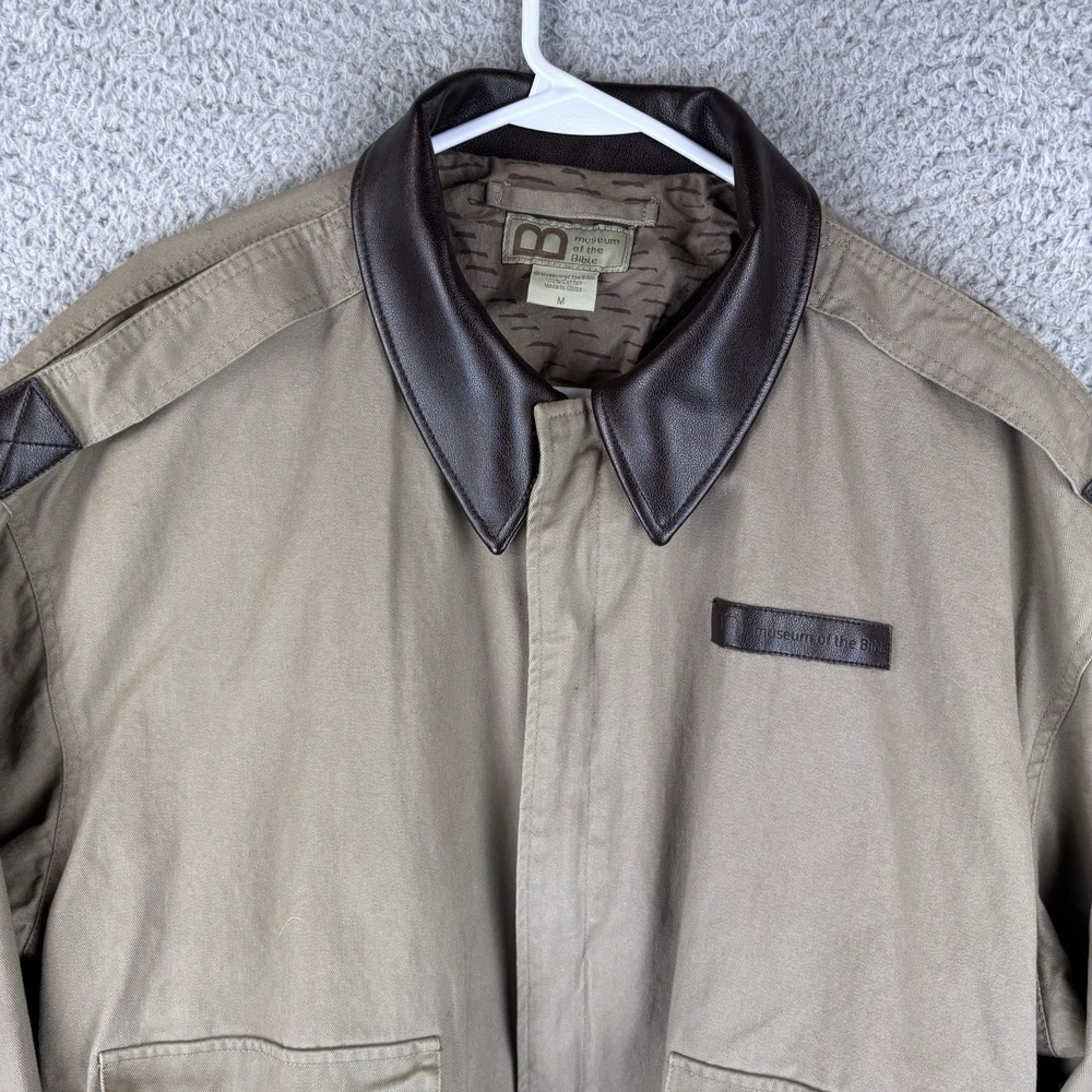 Museum Of the Bible Jacket Mens Medium Tan Cotton Bomber Full Zip - Picture 2 of 8